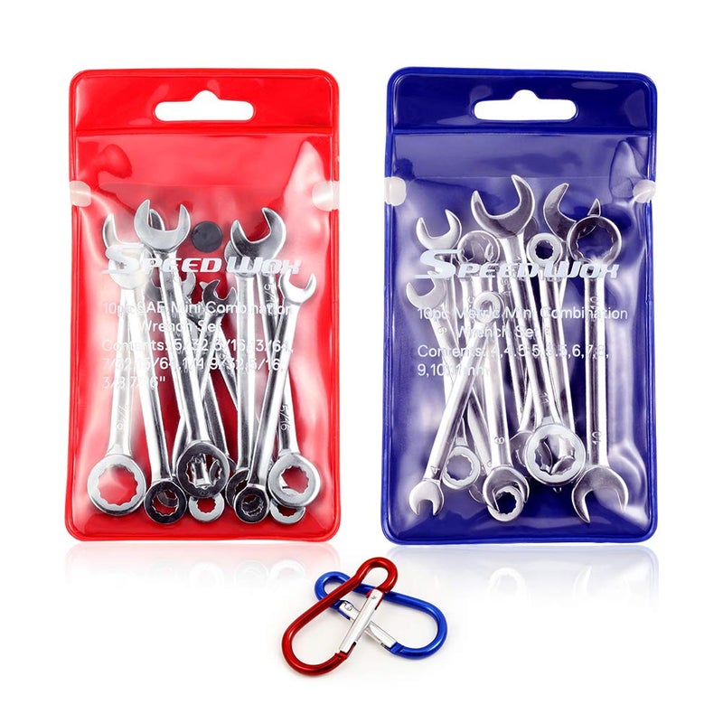 SPEEDWOX Mini Wrench Set Metric SAE Ignition Wrench Sets Open and Box End Wrench Set Small Wrench Set Combination Wrench Sets with Storage Pouches and Key Chains, 4mm-11mm & 5/32"-7/16" - Image 1